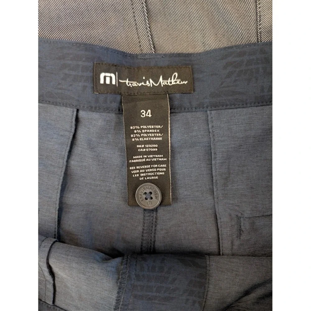 TravisMathew Golf Shorts Mens 34 Navy Blue Palm Leaf Print Stretch Performance